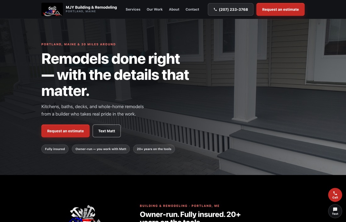 The mjybuild.com homepage
