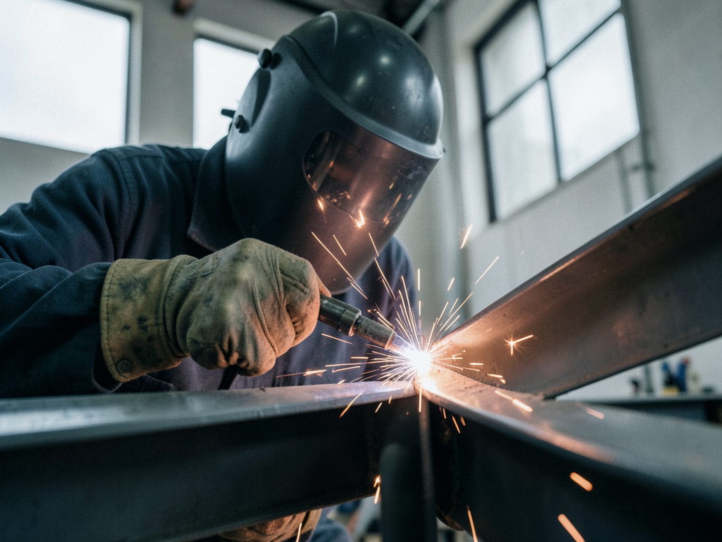 Illustrative photo: Welder running a certified joint on a steel assembly
